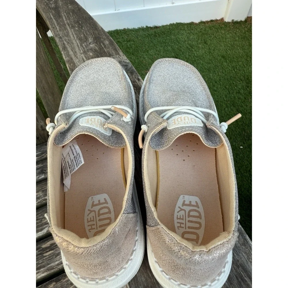 Hey Dude Silver Sparkle Disco Ball Wendy Kid's Slide On Shoes Size‎ 4 Youth K